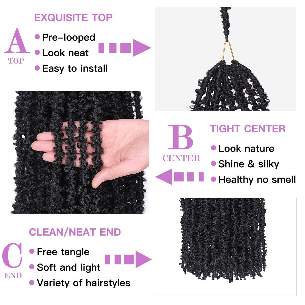 ZRQ Butterfly Locs Crochet Hair 36 Inch 6 Packs Pre Looped Distressed Locs Long Butterfly Locs Crochet Braids Most Natural Hair Extension for Black Women (36 Inch,1B)
