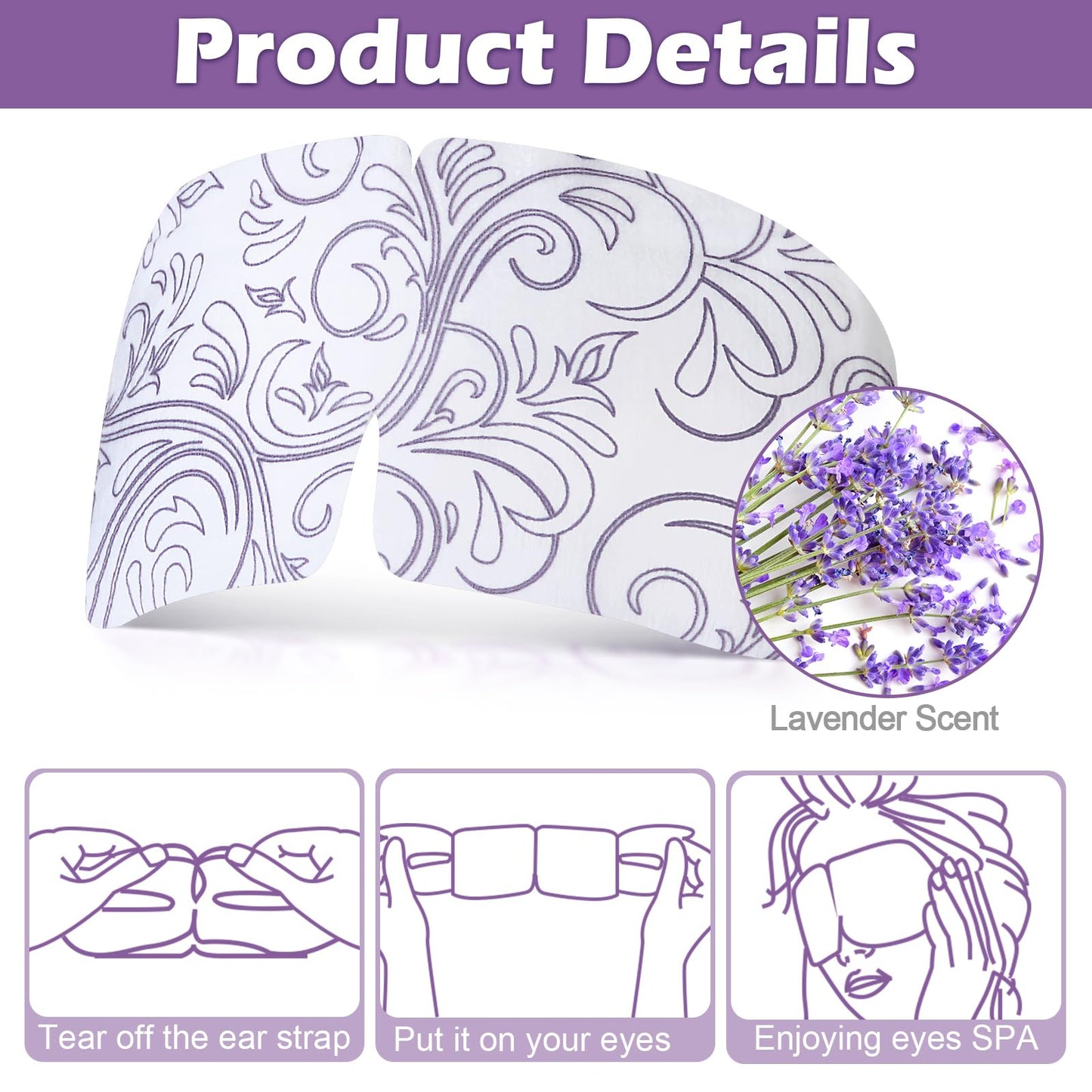 Silicherry 50 Packs Steam Eye Mask Heated Eye Mask for Dry Eyes Disposable Self Heating Warm Compress for Puffy Eyes Spa Warm Sleep Self for Home Office Fatigue Relaxation Gifts(Lavender Scent)
