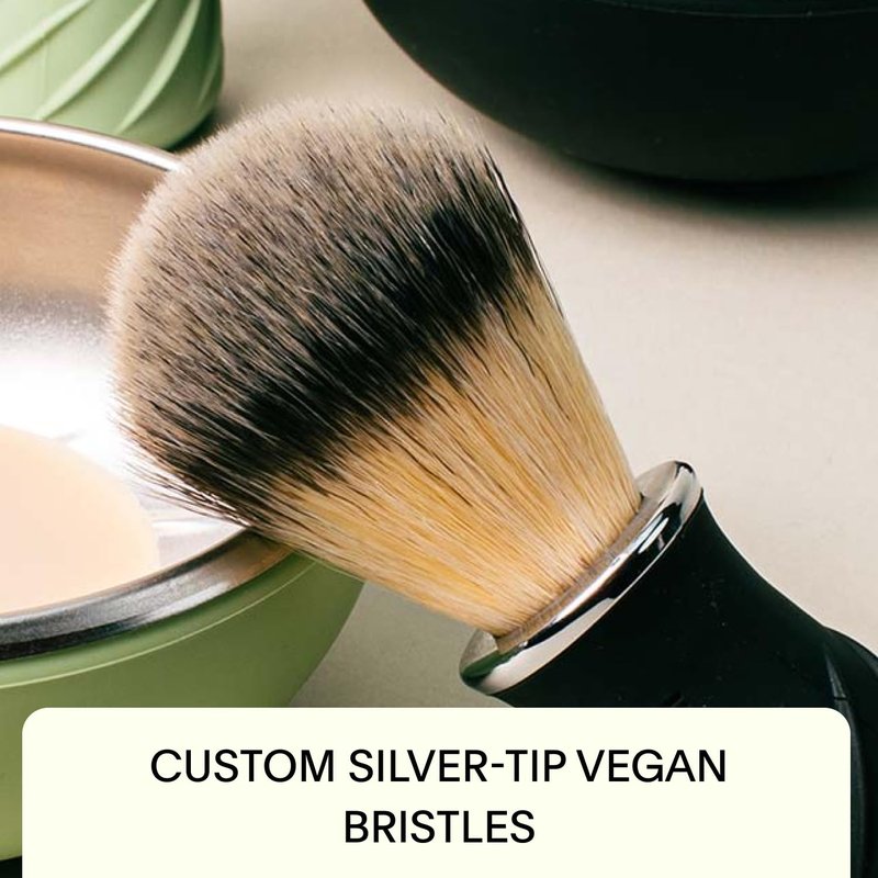 Leaf Shave | Leaf Grooming Brush, Metal and Silicone Handle with Measuring Cup for Use with Soap and Bowl Sets, Compatible with Soap Bar and Accessories - Black