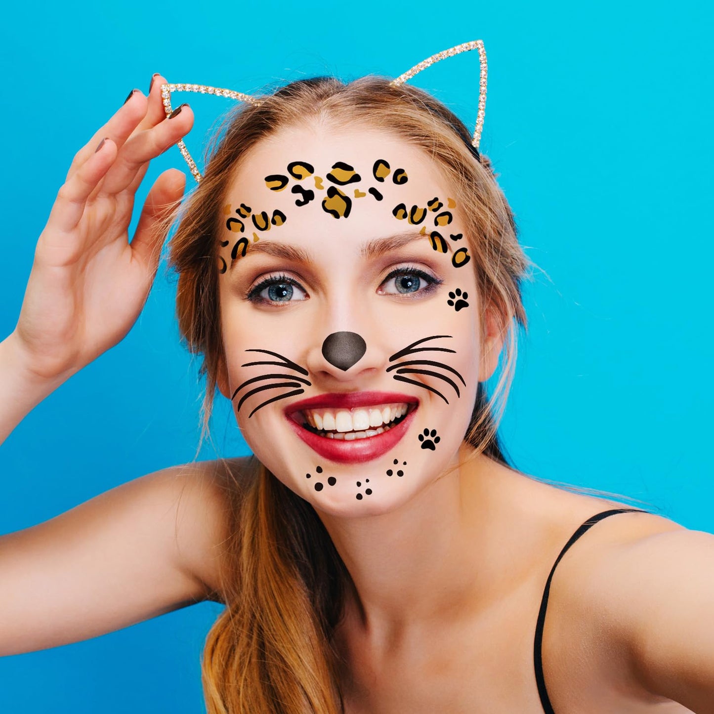 Leopard Face Temporary Tattoos, 7-Sheet Leopard Face Halloween Fake Tattoos for Kids and Adults - Perfect for Parties, Festivals, and Costumes