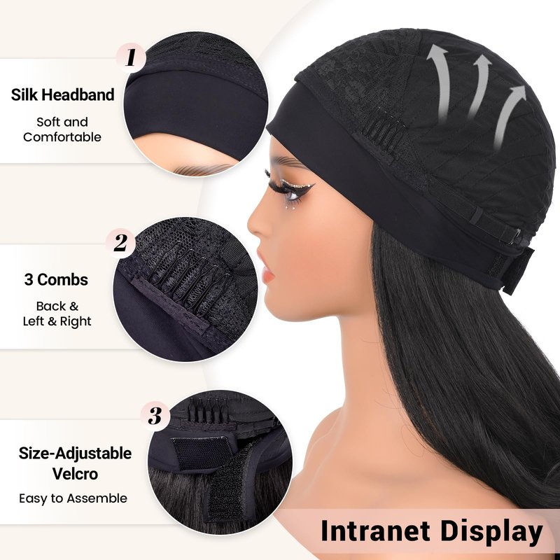 Looxey Body Wave Synthetic Headband Wigs for Black Women, Yaki 4C Half Wig Wear and Go Glueless Wig 180% Density Wavy Layered Wig Beginner Friendly for Daily Wear (Black, 20 Inch)