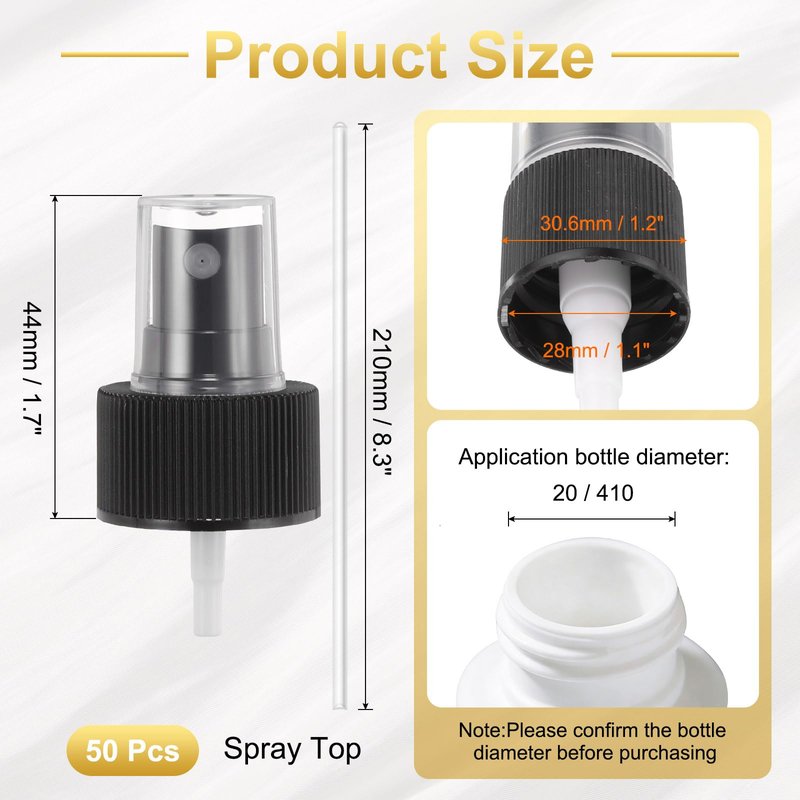 uxcell 50 Pcs Black Spray Top, 28/410 Fine Mist Sprayer Reusable Replacement Spray Bottle Pump Plastic Top for Cosmetic Perfume and Body Sprays Bottle