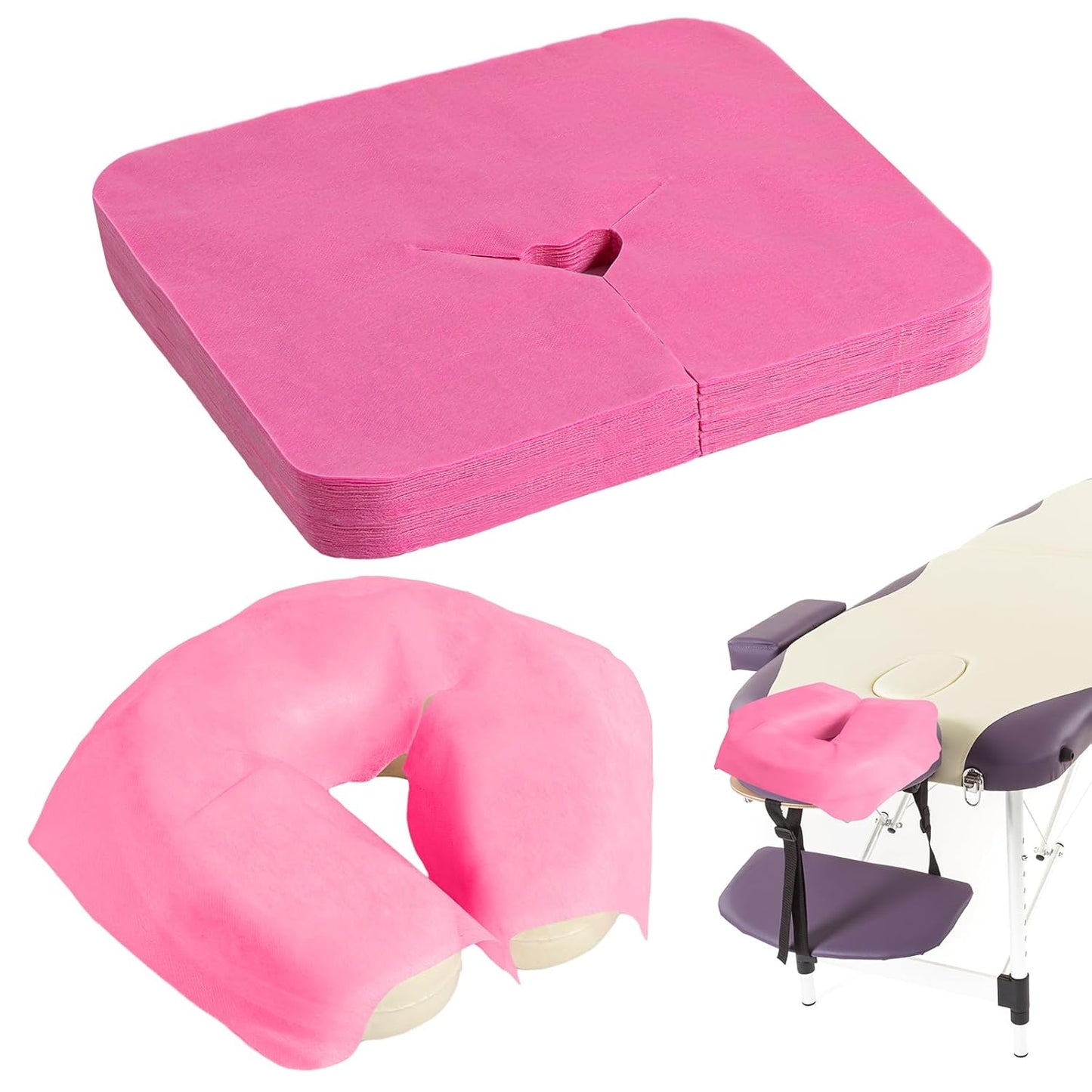 Disposable Face Cradle Covers - 100 Pack Massage Headrest Covers for Spa & Salon | 12 x 15.5 Inches (Pink)