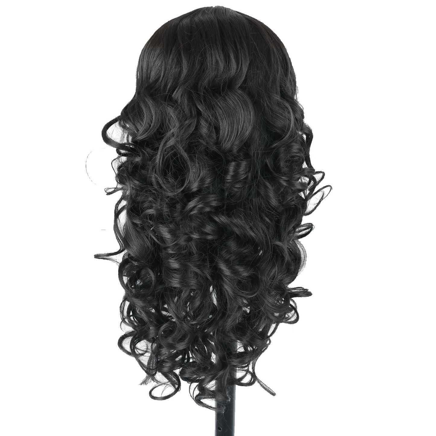 Oseti Long Curly Wig with Bangs Black Kinky Curly Layered Fluffy Shag Wig Synthetic Hair Wigs for Black Women Party Cosplay Use 24inch Long Curly Messy Hair Wigs with Bangs