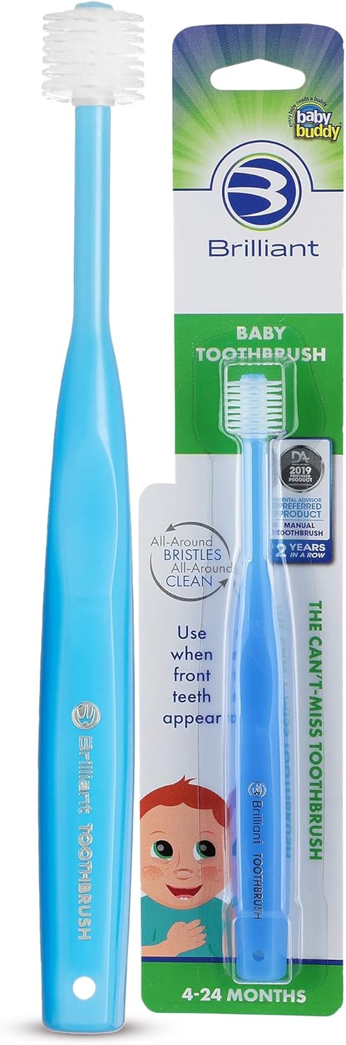 Baby Toothbrush - Soft Bristles for Gentle Cleaning | Easy Grip for Ages 0-2, Blue, 1 Pack