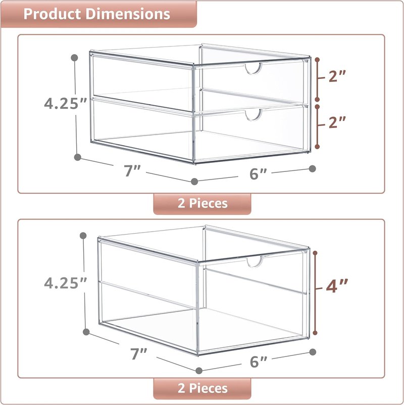 Acrylic Makeup Organizer With 6 Drawers - Stackable Storage Bins for Makeup, Office Supplies & Jewelry | Clear Design
