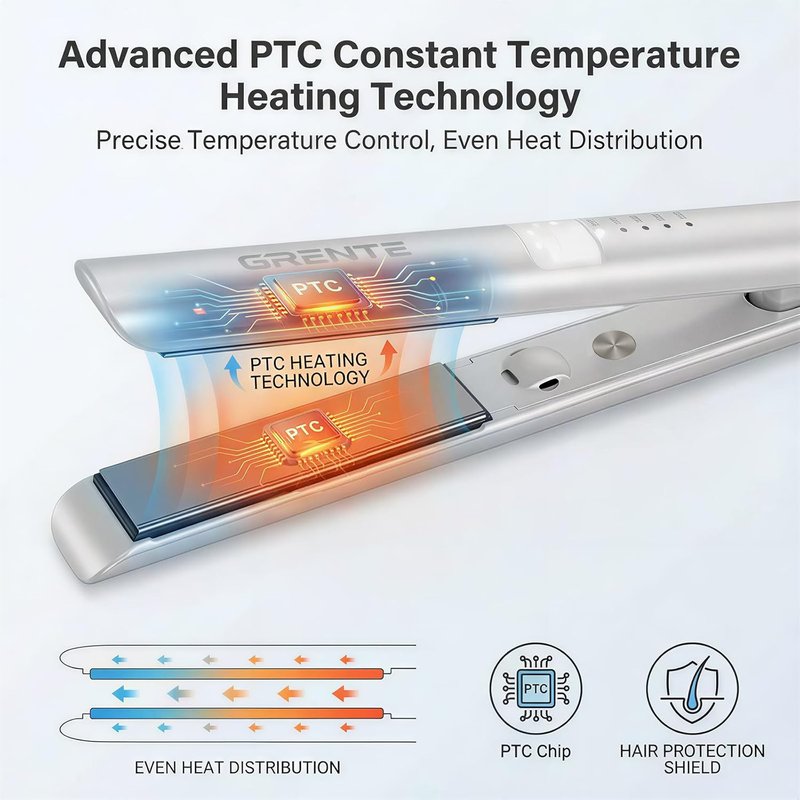 Titanium Flat Iron Hair Straightener | 2-in-1 Curler with Quick Heating, 1 Inch, 5 Temp Settings, Dual Voltage - White