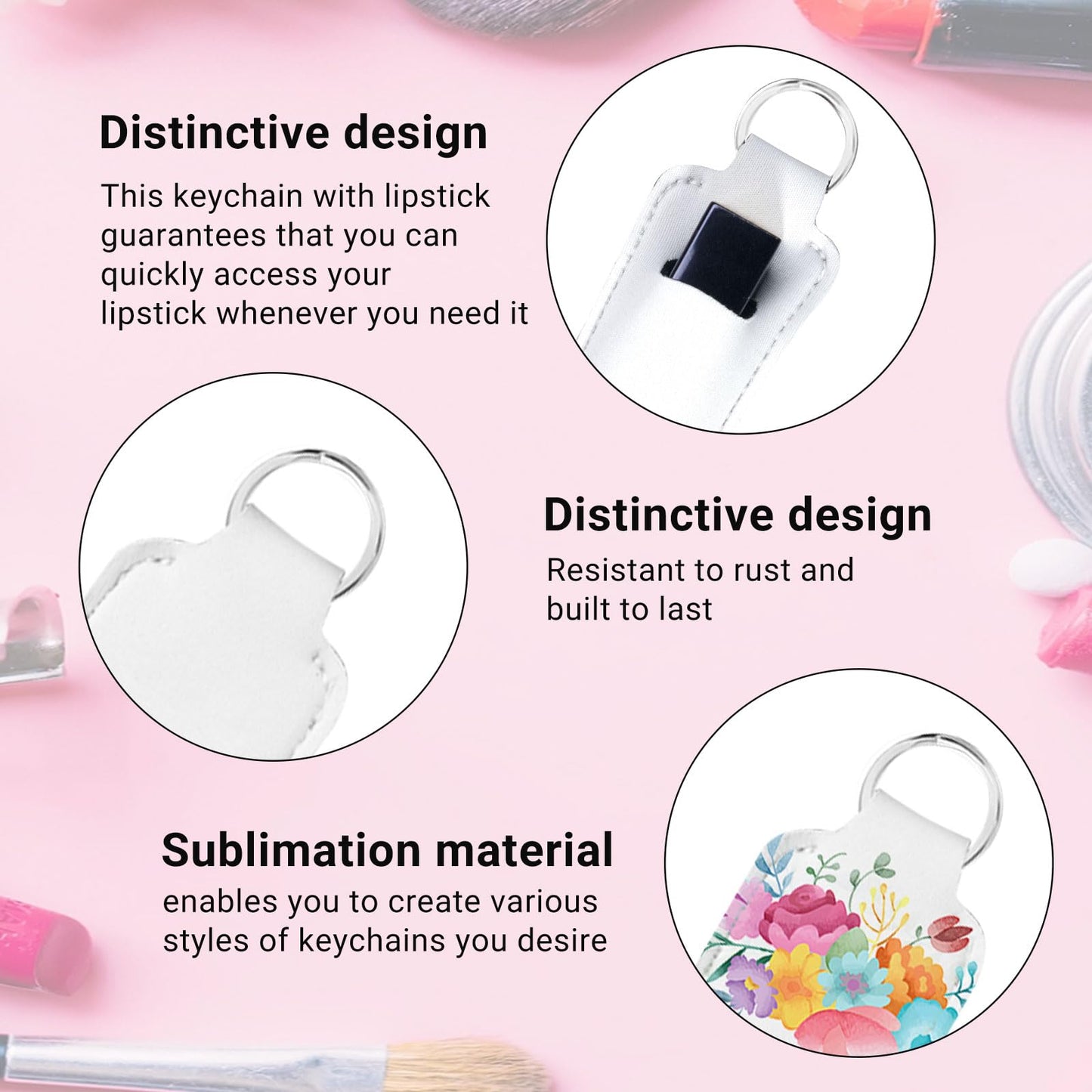 120 Pcs Sublimation Lipstick Holder Keychain with Key Ring Heat Transfer Blank Travel Keychain Small Items Organizer for Women Travel Supplies