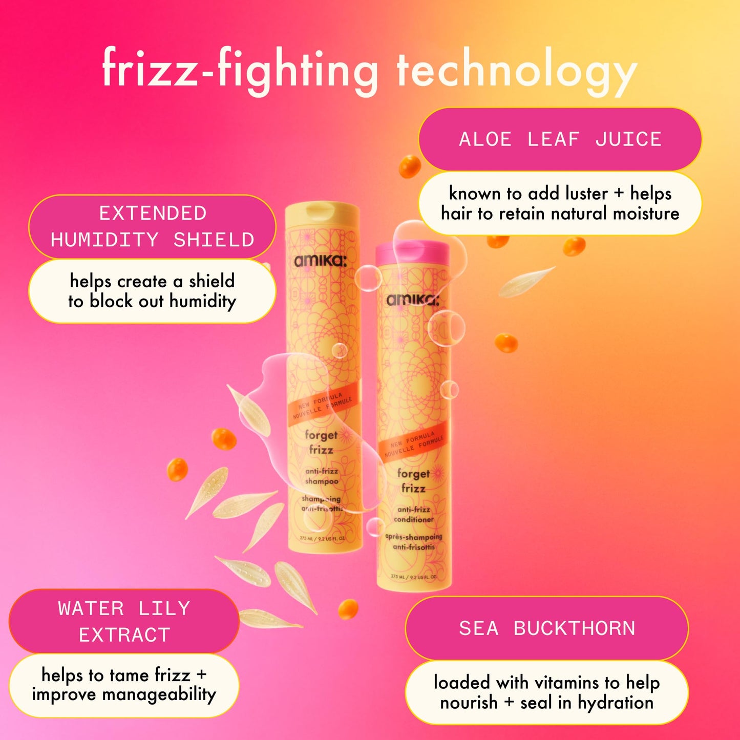 amika forget frizz anti-frizz conditioner, 1000ml | smoothing, humidity protection, up to 72 hour frizz control + lightweight hydration, for medium to thick coarse hair types 2a-4c