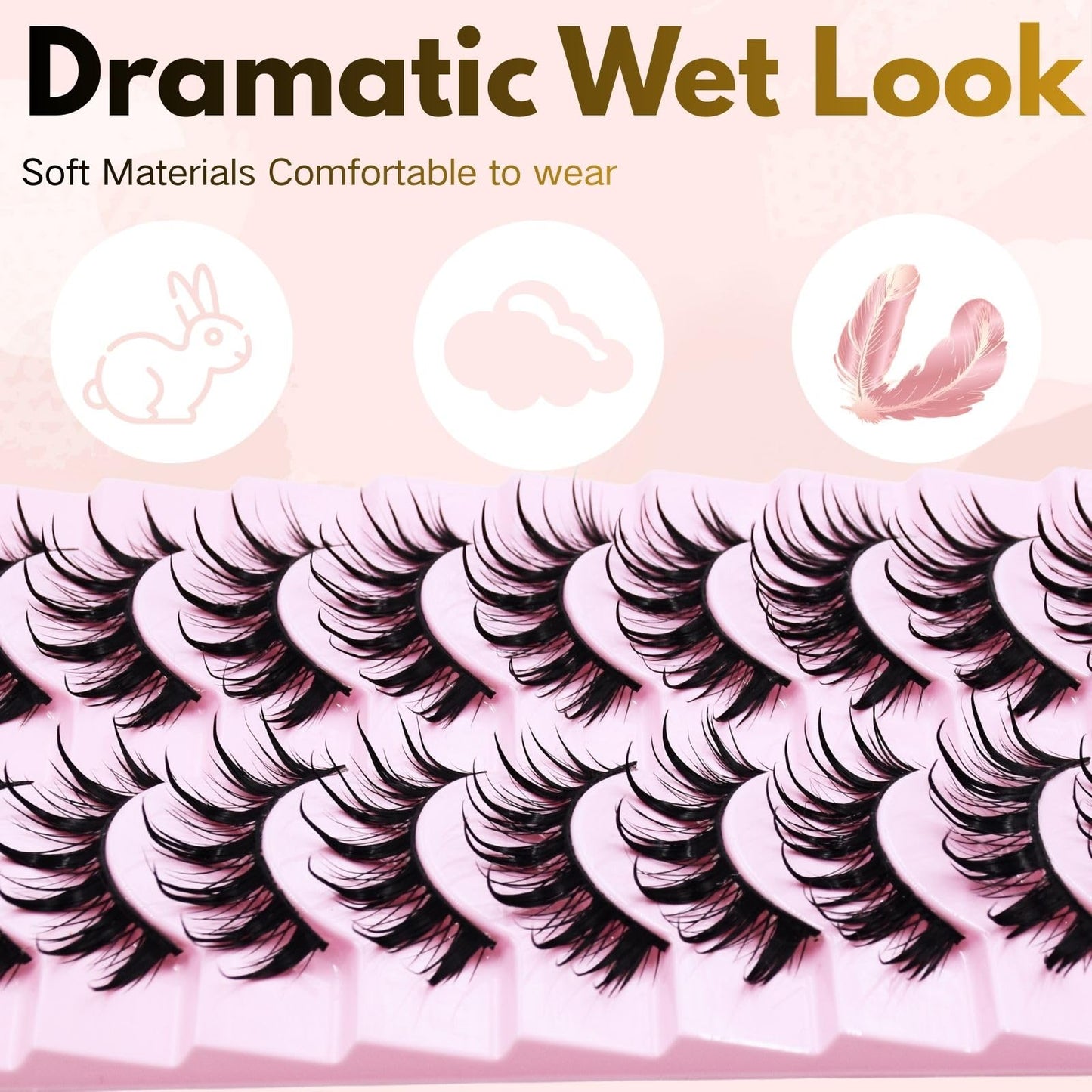 Anime Manga Style Cat Eye False Eyelashes 10 Pairs Wet Look C-Curl Spiky Makeup Lashes with Cotton Band for Cosplay, Daily Wear & Party