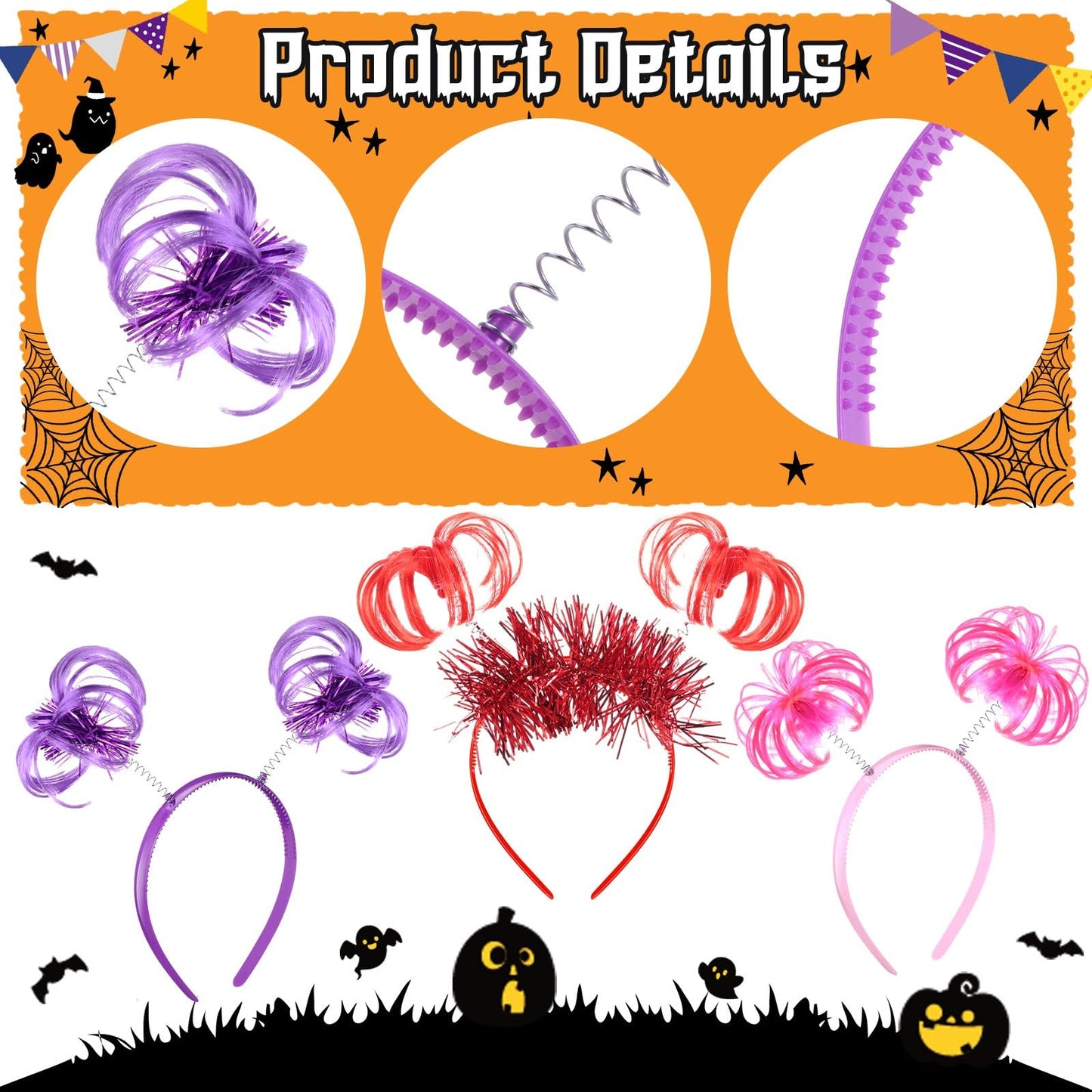 Censen 24 Pcs Pom Pom Headband Tinsel Wrapped Ponytail Head Bopper Costume Headwear Carnival Easter Party Accessory(Multicolored)