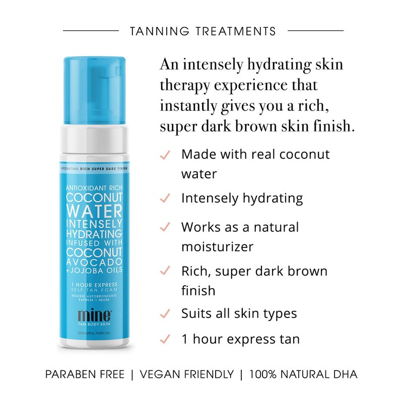 Minetan Self Tan Foam | Coconut - 1 Hour Express, Best Sunless Tanning Mousse for a Natural Dark Bronze Skin Finish, Face & Body Fake Tanner, Ultra Hydrating Glow, Vegan & Paraben Free, 6.7 Fl Oz