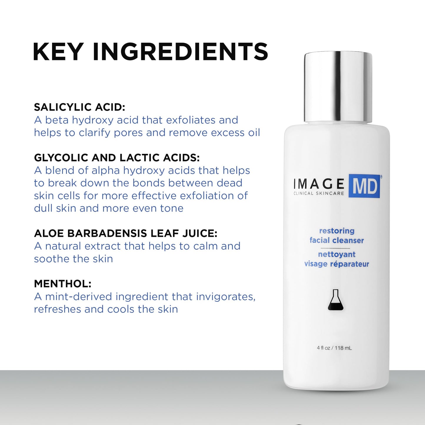 IMAGE Skincare MD Restoring Facial Cleanser, Face Wash with Salicylic Acid to Exfoliate and Smooth, 4 Fl Oz