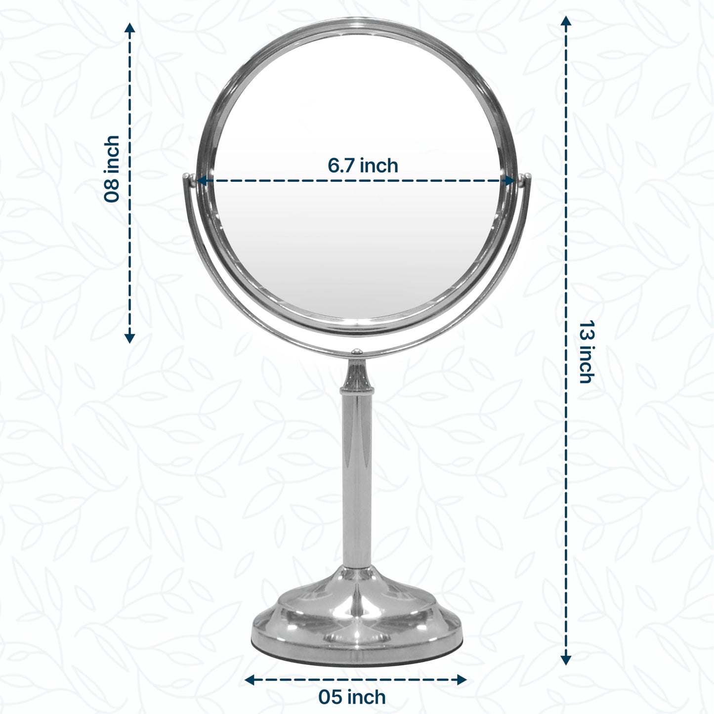Indecor Home H Halston Stainless Steel Makeup Vanity Mirror 1X, 3X Magnification Round 360 Swivel Mirror for Desk, Bedroom, Bathroom Chrome