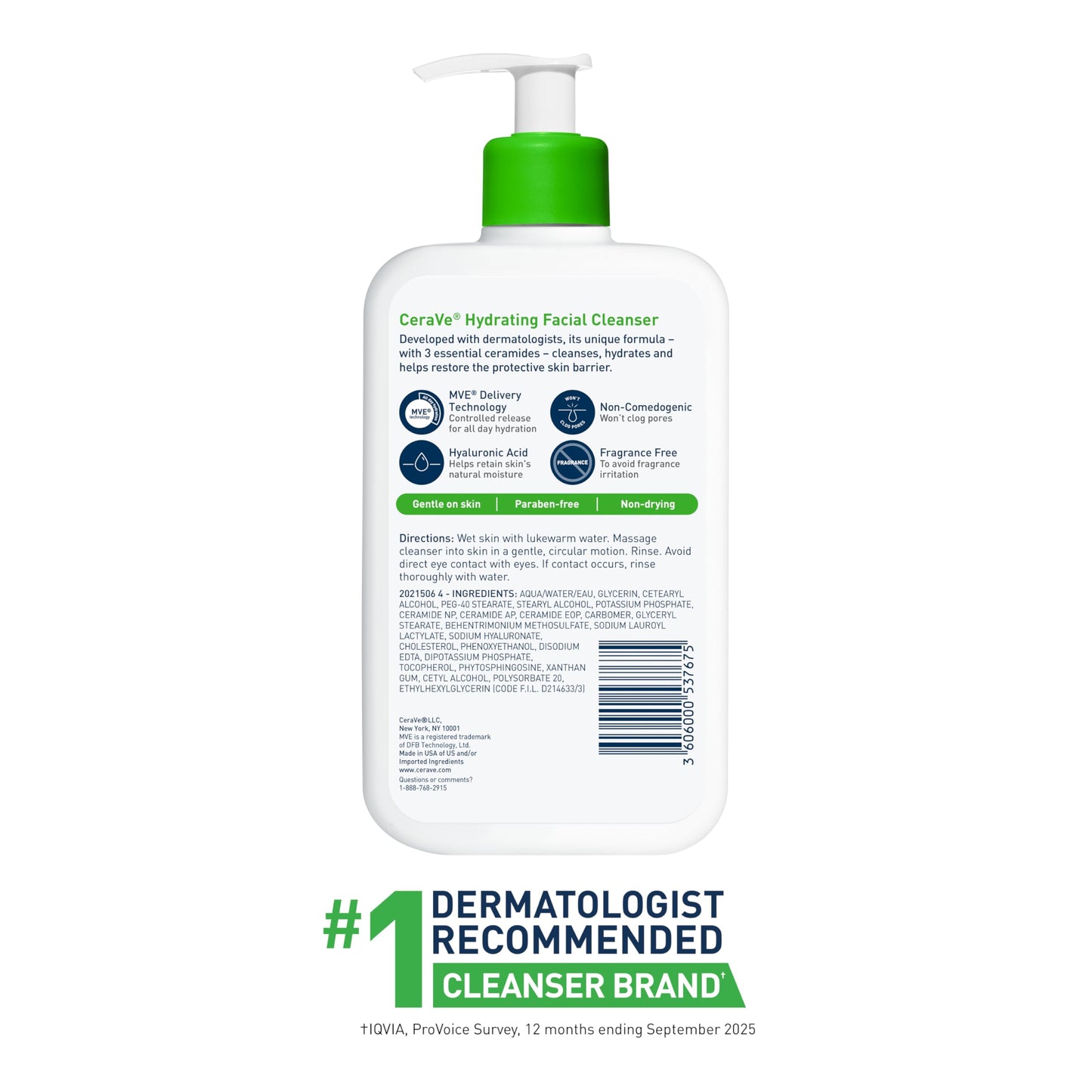 CeraVe Hydrating Facial Cleanser, Moisturizing Face Wash For Dry Skin, Hyaluronic Acid + Ceramides + Glycerin, Hydrating Cleanser For Normal To Dry Skin, National Eczema Association Certified, 16 Oz