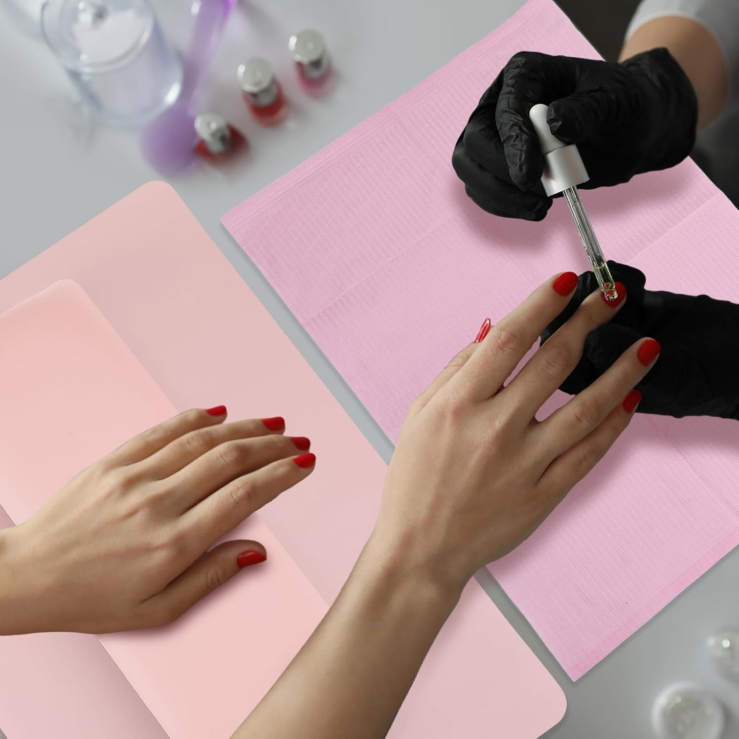 Nail Accessories Tool Set - Detachable Hand Rest Pillow & 50 Disposable Practice Sheets | Pink