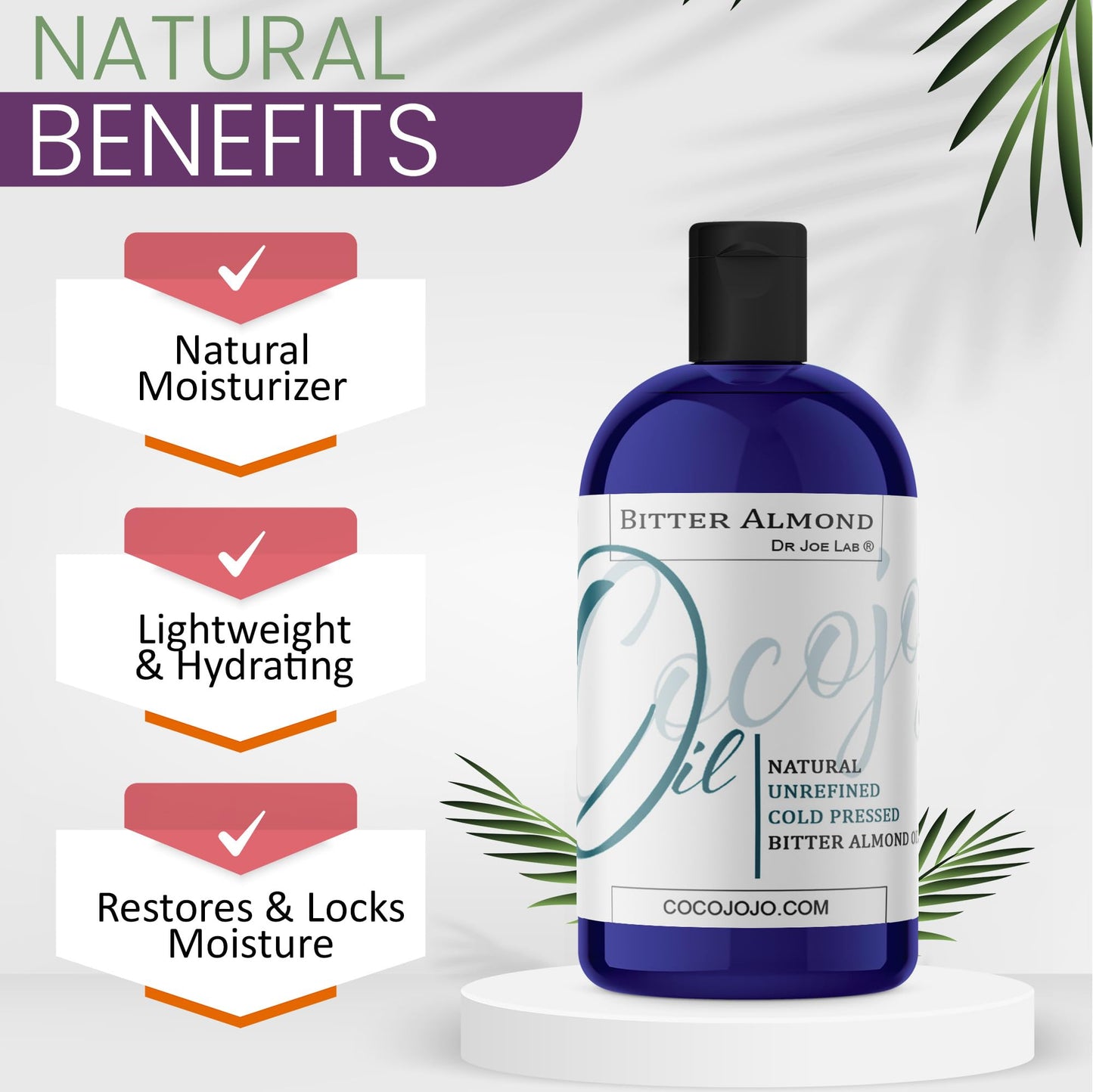 Dr Joe Lab Bitter Almond Oil - 16 oz - Pure, All Natural, Non GMO, Carrier Oil - for Skin, Hair, Body, Nails, Face, Arms & Legs - Hydrates, Nourishes, Moisturizes