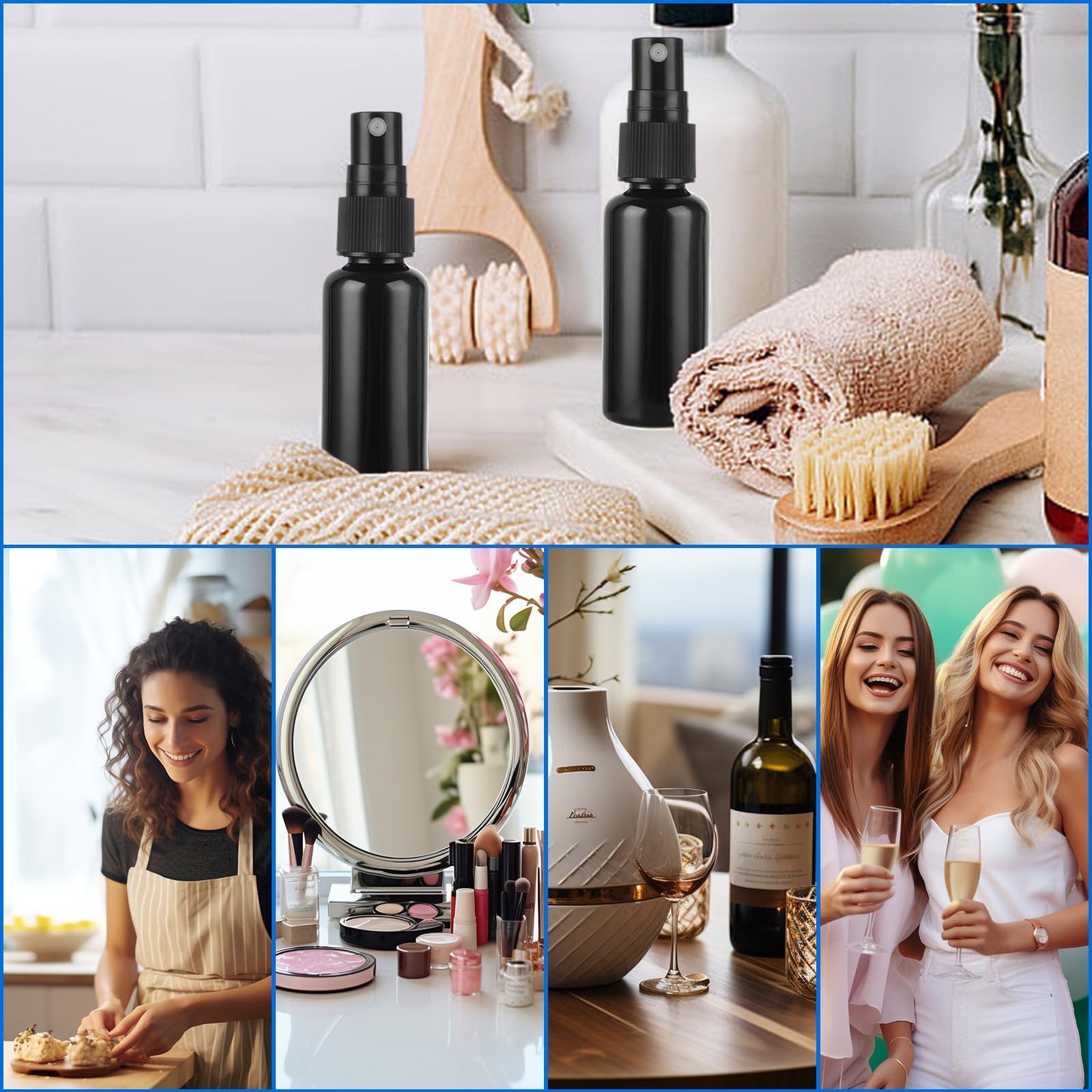 60 Pcs Small Spray Bottle Bulk, 30ML 1Oz Black Empty Spray Bottles Plastic Fine Mist Spray Bottles with Cap & Funnel, Small Refillable Sprayer Liquid Containers for Perfume, Cleaning, Essential Oil