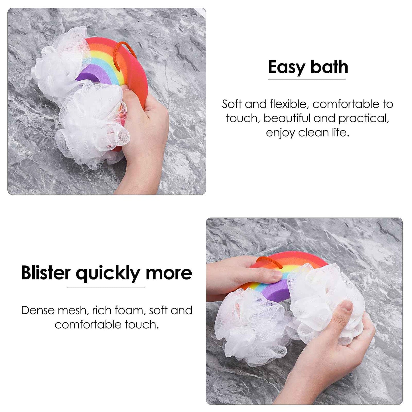 SHIDOW Rainbow Bath Ball Shower Loofah Sponge, Rainbow Shape Bath Sponge Shower Loofahs with Ribbon Loop for Shower for Women Girls (4 Pcs)