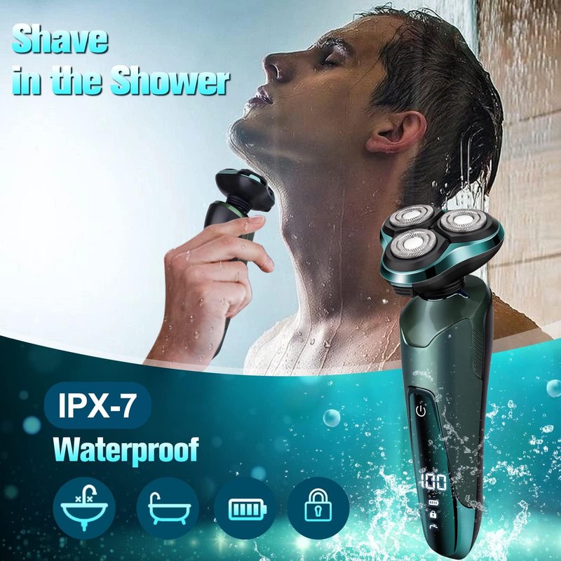 Tuyaguard Electric Razor for Men, Cordless Rechargeable 3D Rotary Shaver with LED Display, Wet/Dry Waterproof Men’s Shaving Kit with Pop-Up Trimmer, Ideal Razor Gift for Husband, Dad, Boyfriend