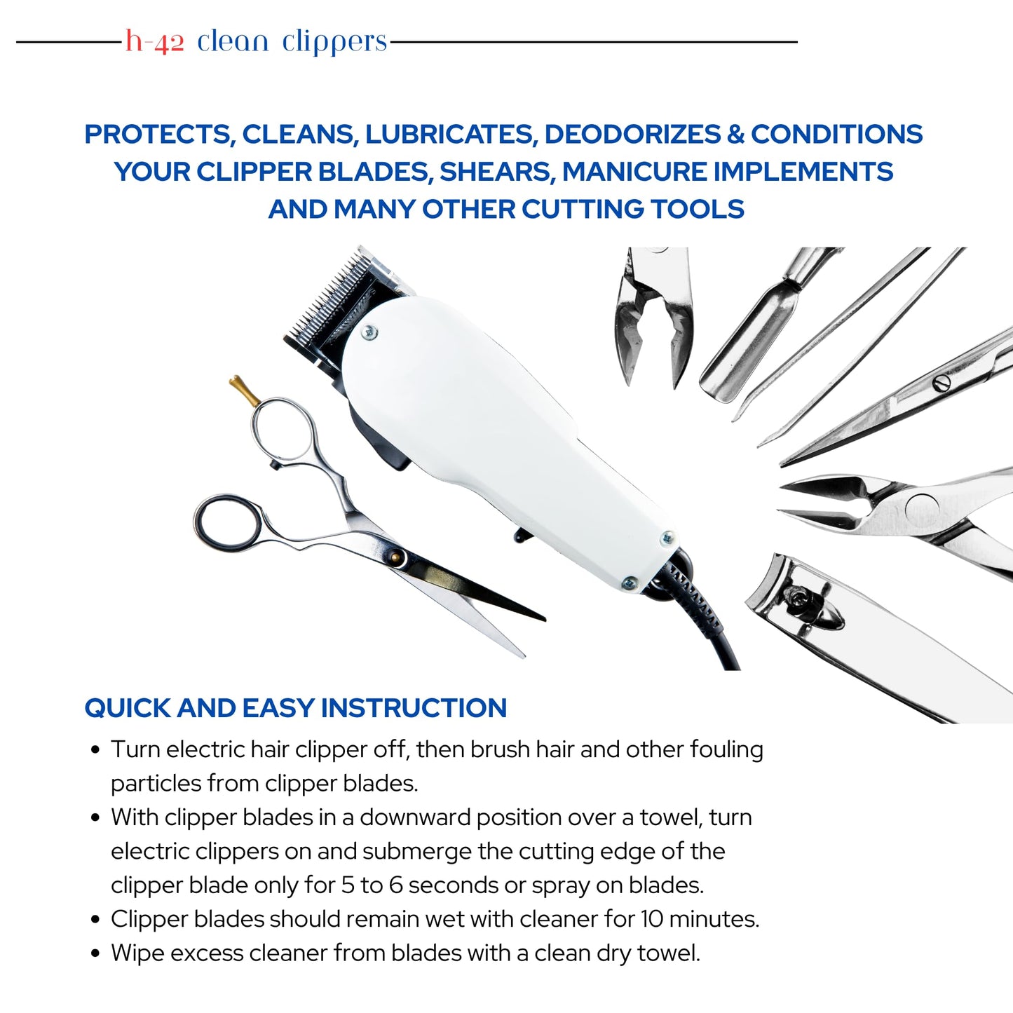H-42 Professional Clipper Blade Cleaner - Waterless, Cleans & Cools, 8oz Spray Bottle