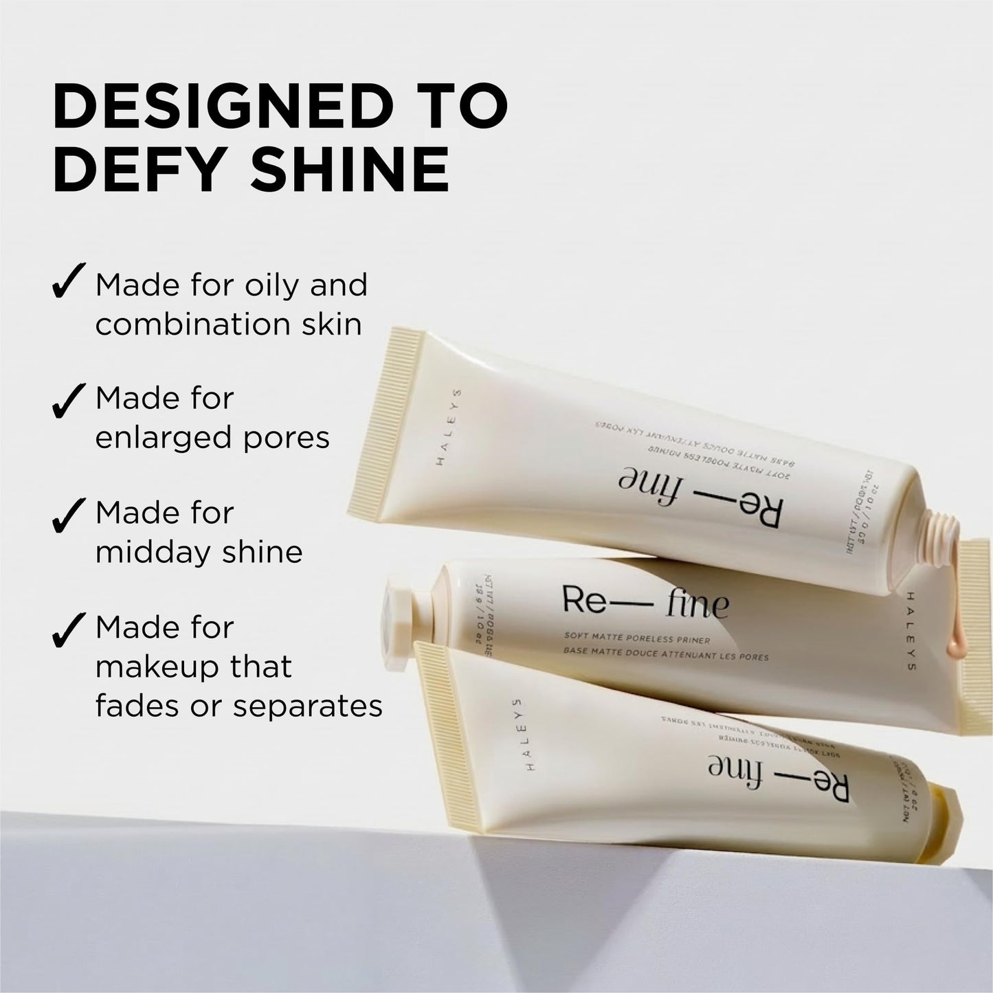 HALEYS Beauty Re-fine Soft Matte Poreless Face Primer, Lightweight Makeup Gripping Base That Extends, Blurs Pores & Smooths Face Makeup, Longwear Make Up Primer with Vitamin C & E, 1 Oz