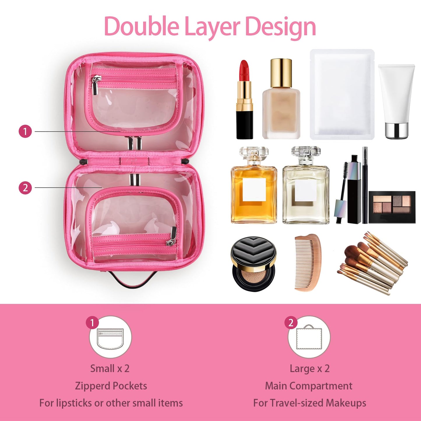 Lychii TSA Approved Toiletry Bag, Clear Travel Bag for Liquids Toiletries, Makeup Cosmetic Bag Organizer, Carry on Travel Accessories Essentials, Rose Red