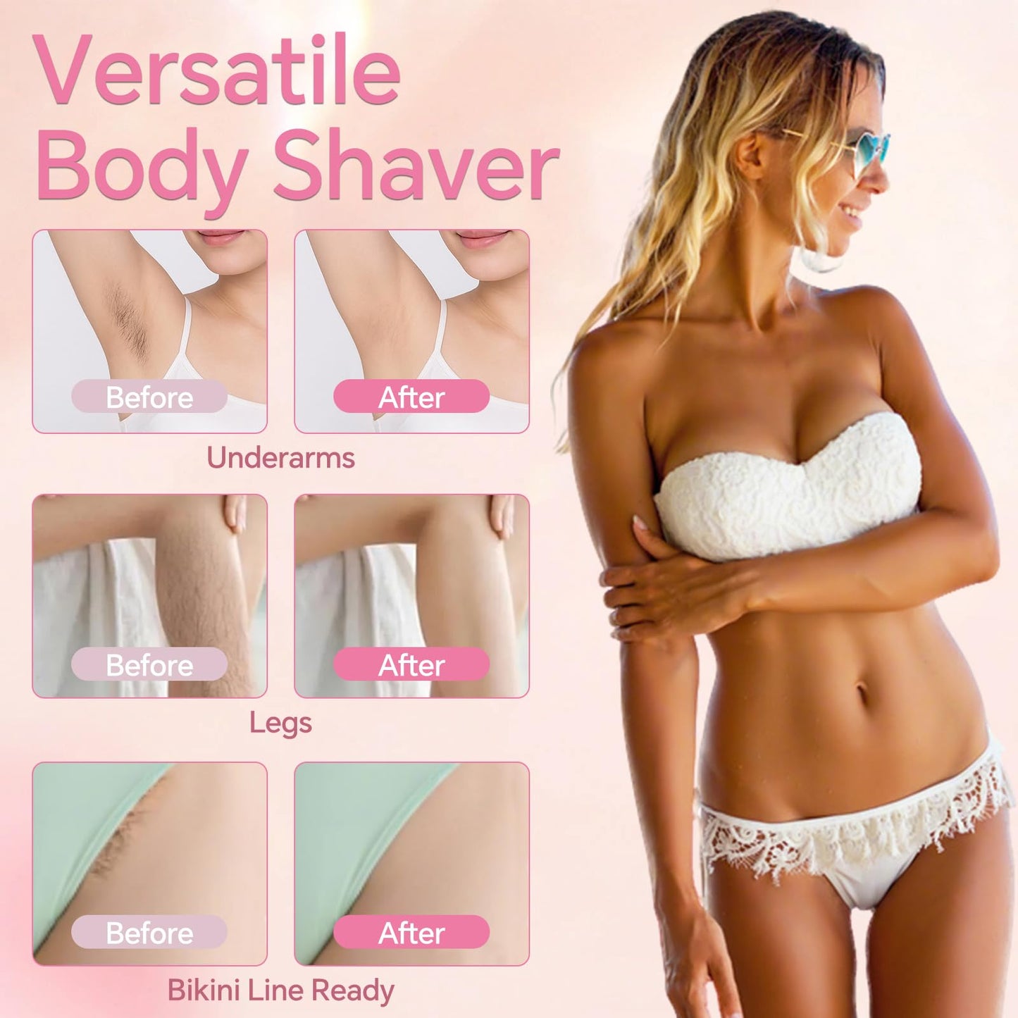 Bikini Trimmer for Women - 2 in 1 Dual Head Electric Razor, Painless Pubic & Body Hair Remover for Face, Legs, Underarms, IPX6 Waterproof, Cordless Rechargeable for Travel, Gift for Her(Pink+Purple)