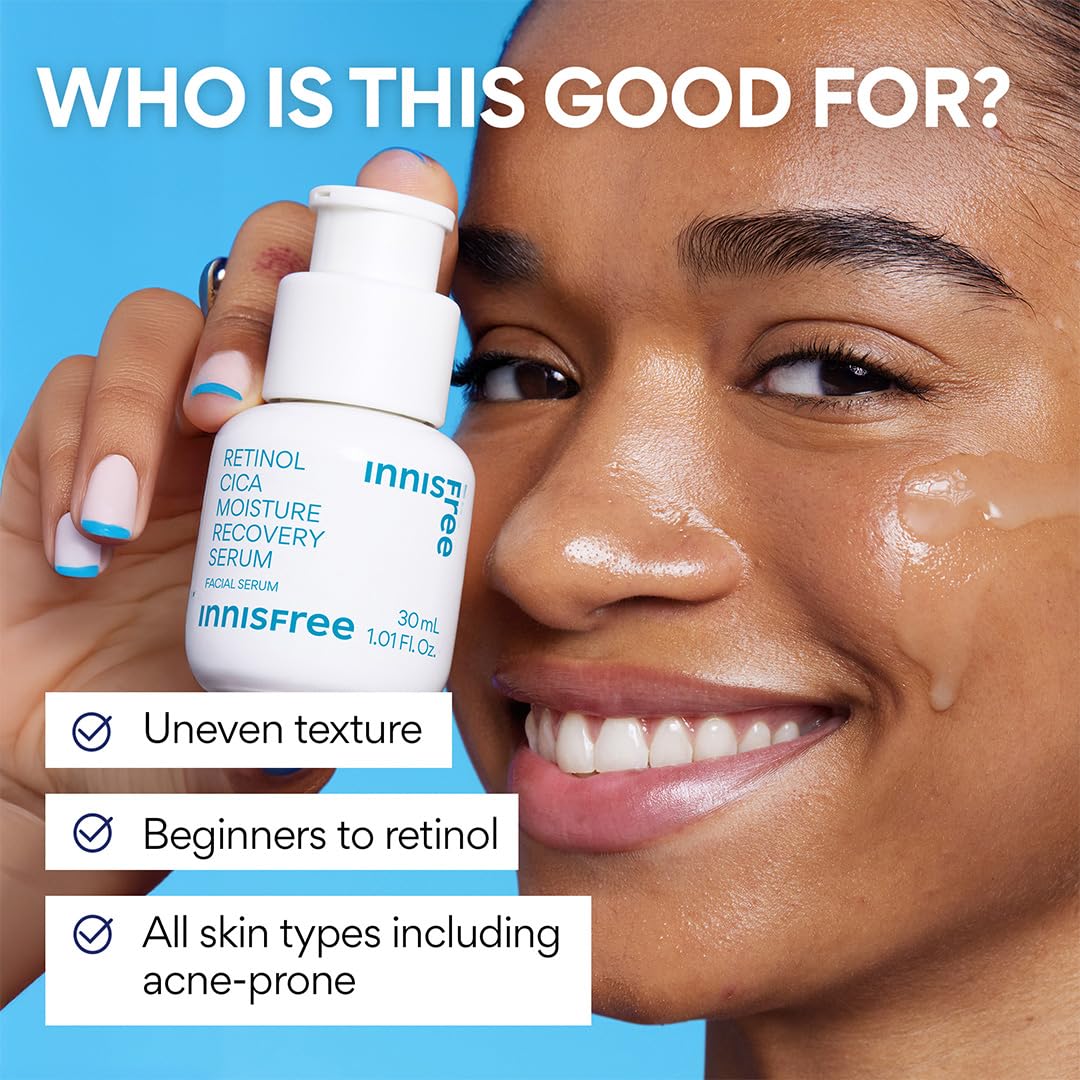 innisfree Retinol Cica Serum with Salicylic Acid | Korean Moisture Recovery Treatment with Hyaluronic Acid for Hydrating Face Care | Suitable for Beginners and Acne-Prone Skin