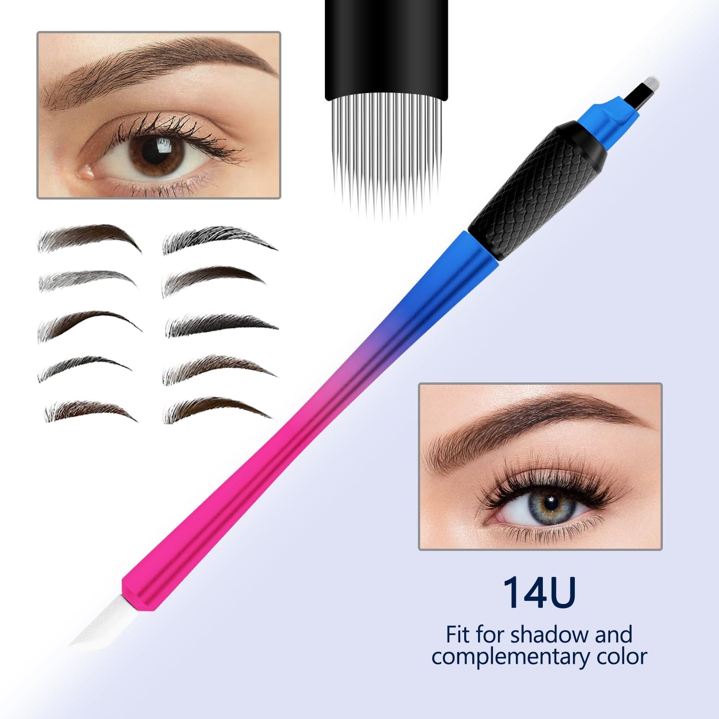PMUBEAUTY 10Pcs Disposable Microblading pen sterilized 18 U-shaped 0.15mm Nano Blade Manual Eyebrow Pen Comfortable Rubber Grip with Pigment Sponge for Eyebrow Tattoo Permanent Makeup (18U 0.15mm)
