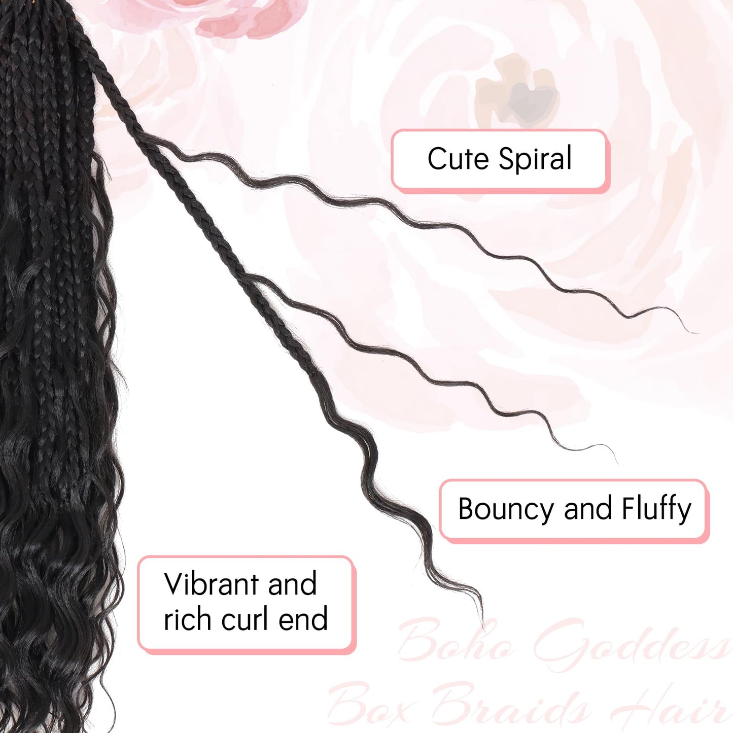 Eeanno Goddess Box Braids Crochet Hair for Black Women 24 Inch 7 Packs Natural Black Boho Hair Pre Looped Crochet Box Braids with Curly Ends, 1B