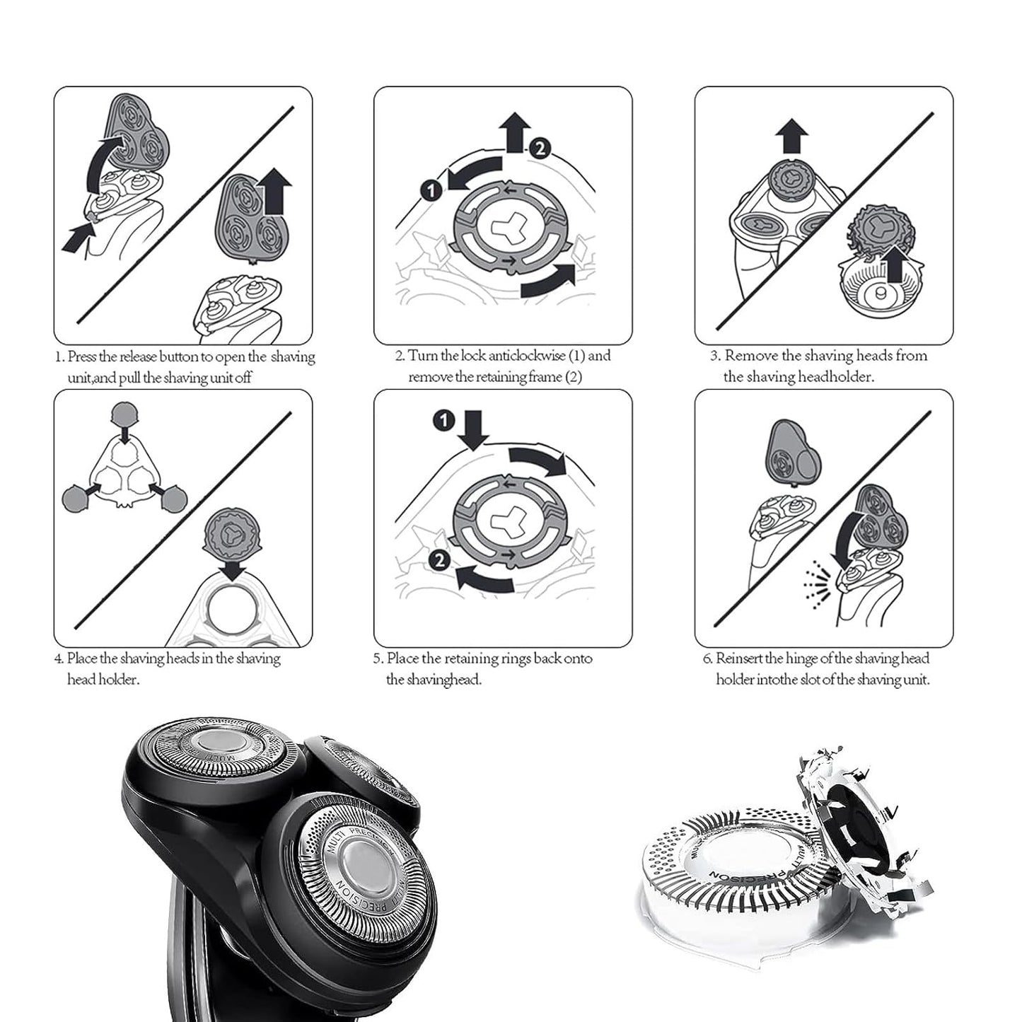 Philips Norelco SH50/52 Replacement Heads - Compatible Electric Shaver Parts | 6-Pack for Series 5000