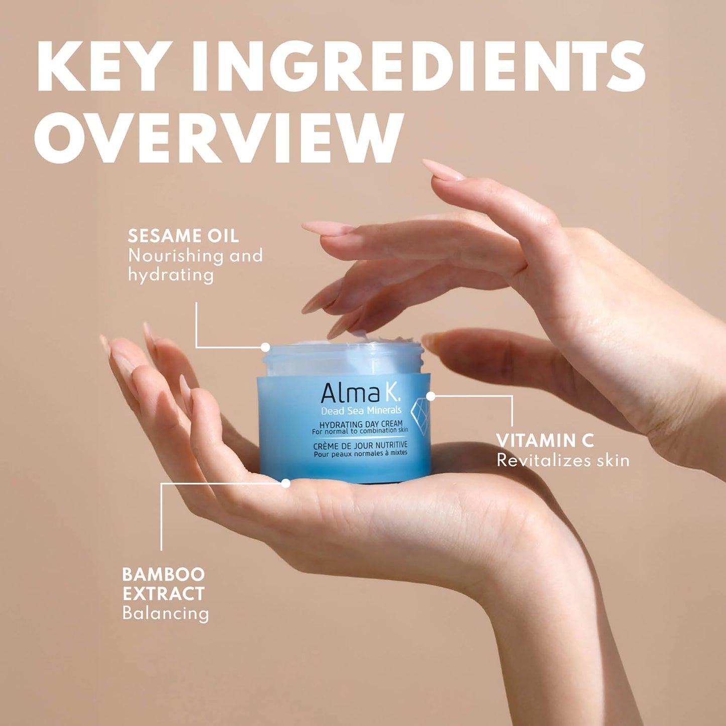 Alma K Hydrating Day Cream - Day Face Cream for Normal to Combination Skin - Daily Face Moisturizer - Non-Greasy Facial Moisturizer - 1.7 oz