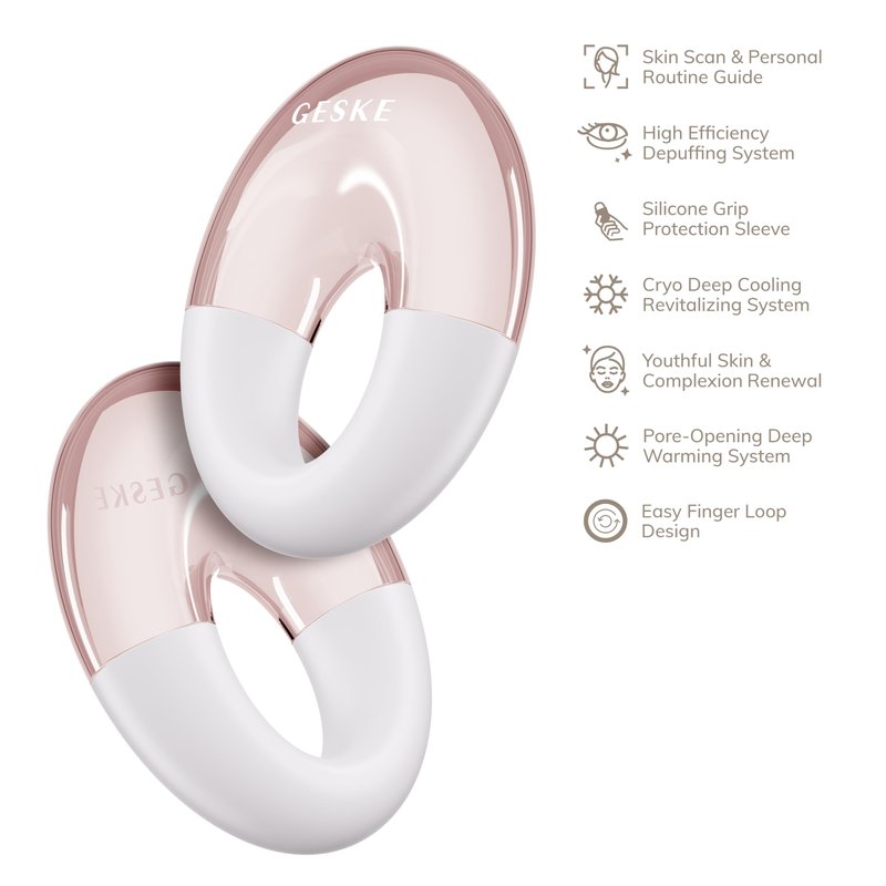 GESKE SmartAppGuided™ Cool & Warm Eye Massager | 7 in 1 | Multifunctional Massager | Eyes & Face | Battery-free Cooling & Warming | Firms, Relaxes & De-Puffs Skin | Ring-shaped Design for Easy Grip