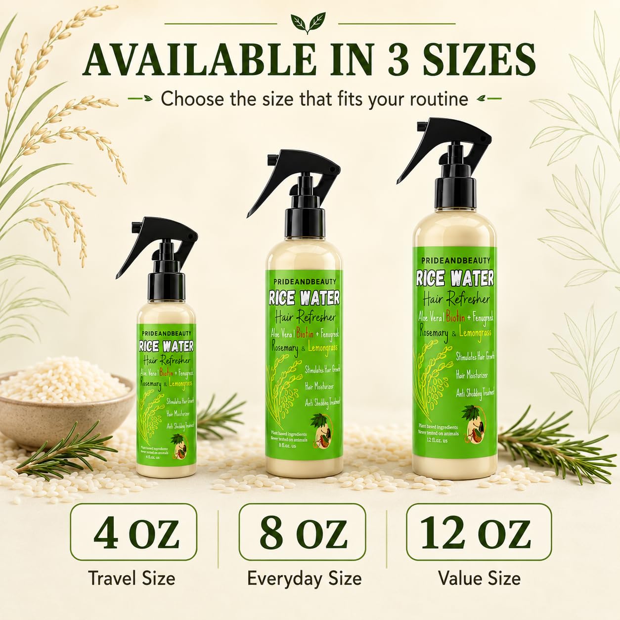 PrideandBeauty Fermented Rice Water Hair Refresher – Infused with Rosemary, Biotin, Caffeine & Keratin – Strengthens, Reduces Breakage, Hydrates & Softens – Non-Greasy Leave-In for All Hair Types