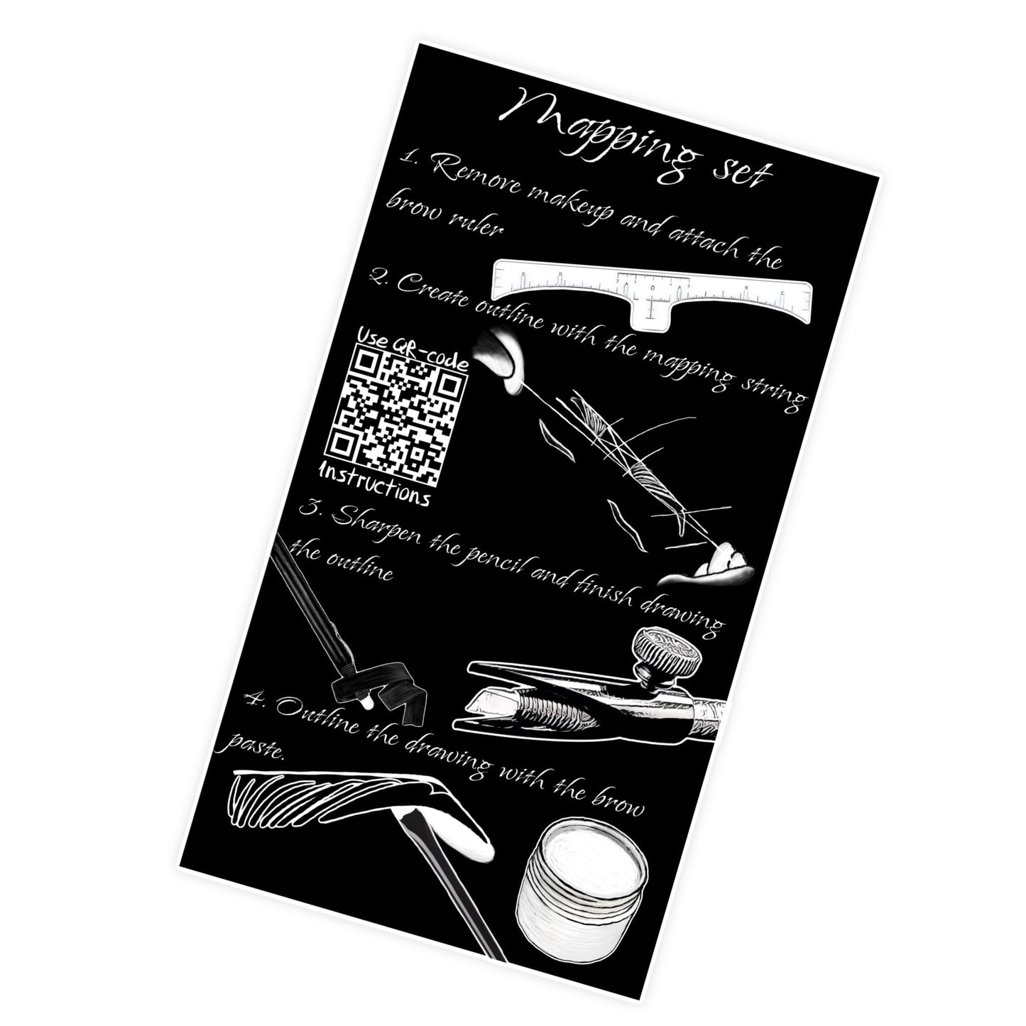 Eyebrow Mapping Kit with 30m White Mapping String, 15g White Brow Paste, 2 Eyebrow Brush Set, Microblading Pencil for Outlining, Pencil Shaper and Blades, 20 Brow Ruler Stencils + Instructions
