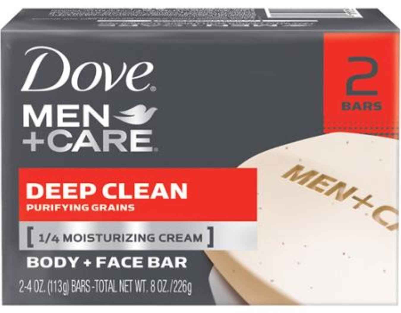 Dove Men+Care Body & Face Bar, Deep Clean 4.25 oz bars, 2 ea (2 Pack)