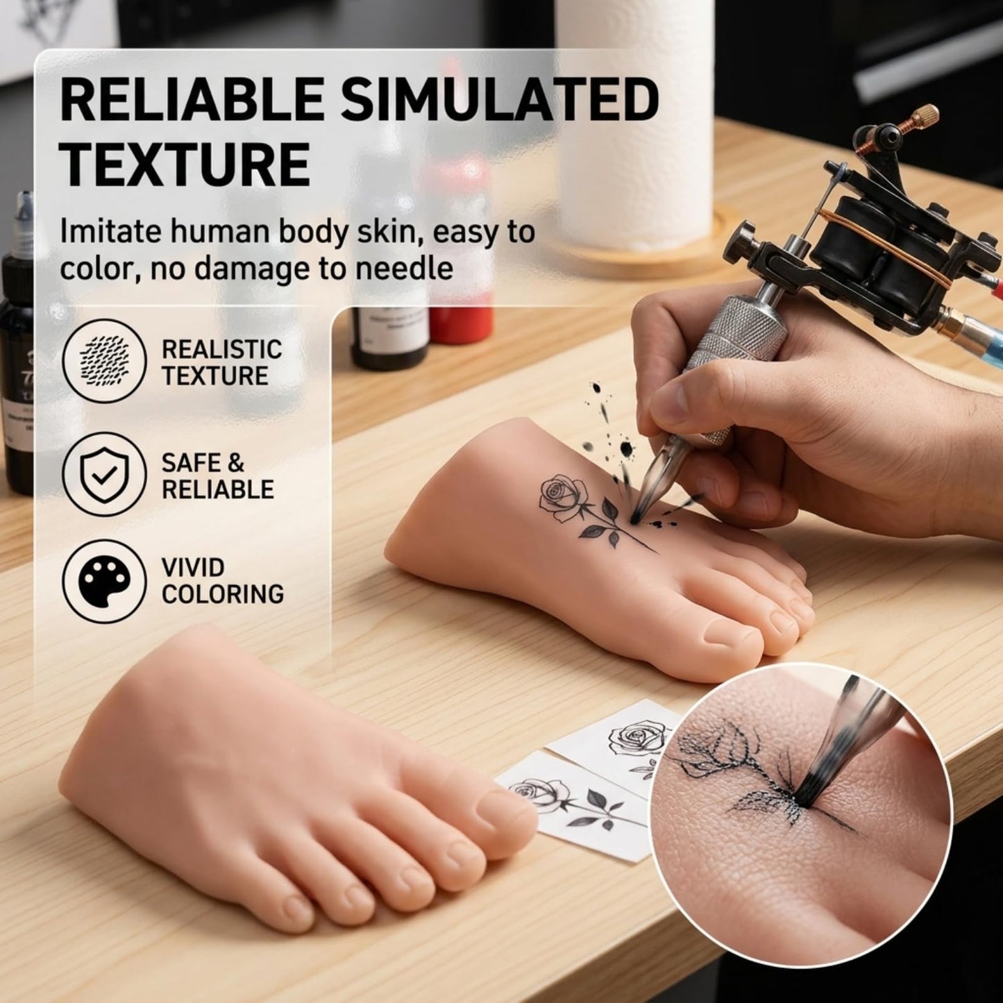 Nail Art Training Foot 1 Pair Fake Half Foot for Pedicure Practice, Soft Wear Resistance Silicone Practice Foot Pedicure Tattoo Practice Silicone Foot Model Acrylic Nails