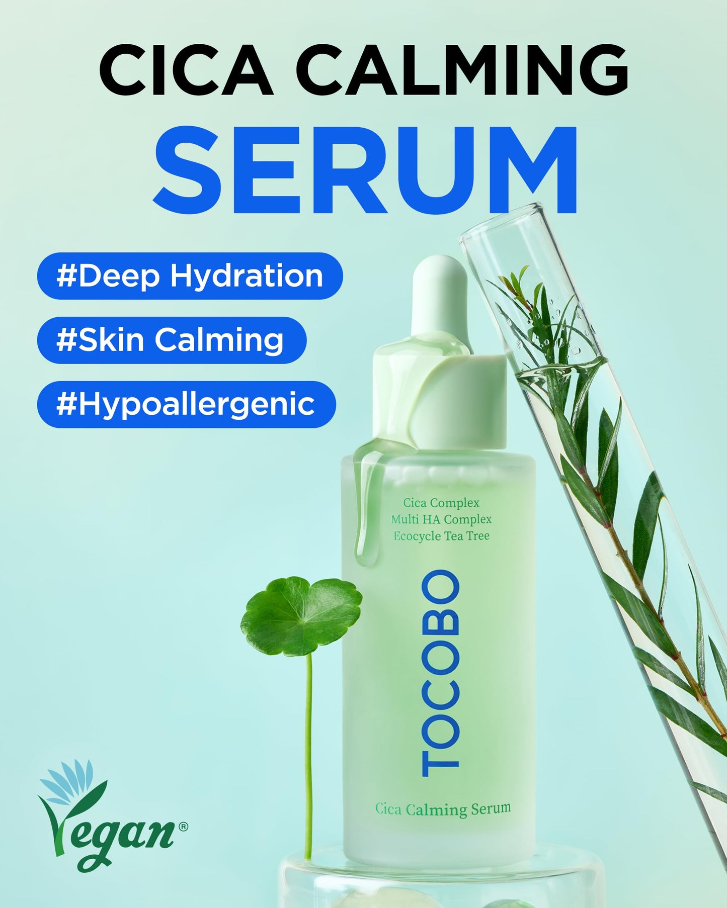 TOCOBO Cica Calming Serum – Korean Vegan Soothing Face Serum with Cica, Tea Tree & Hyaluronic Acid – Lightweight Hydrating Formula for Sensitive Skin, 24-Hour Moisture, Non-Greasy, 1.01 fl.oz.