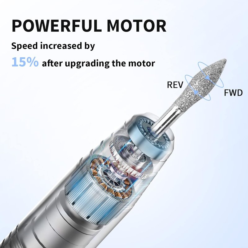Portable Electric Nail Drill - 15000 RPM Cordless Nail File | 7-in-1 Acrylic Nail Kit for Beginners & Professionals - Light Gray