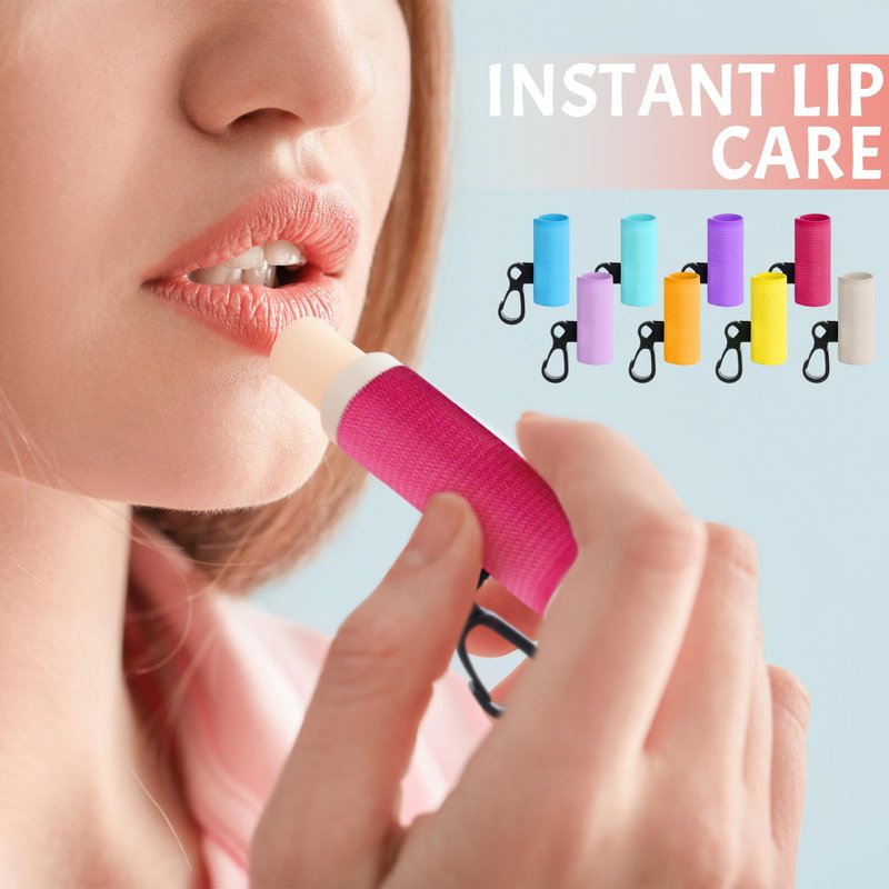 SmoothNovelty 48 Pack Team Gift for Women Lip Balm Holder Keychain Bulk Clip on Lipstick Holder Colorful Lipbalm Lip Gloss Keychain Sleeve Elastic Lipstick Sleeve Clip for Office Travel