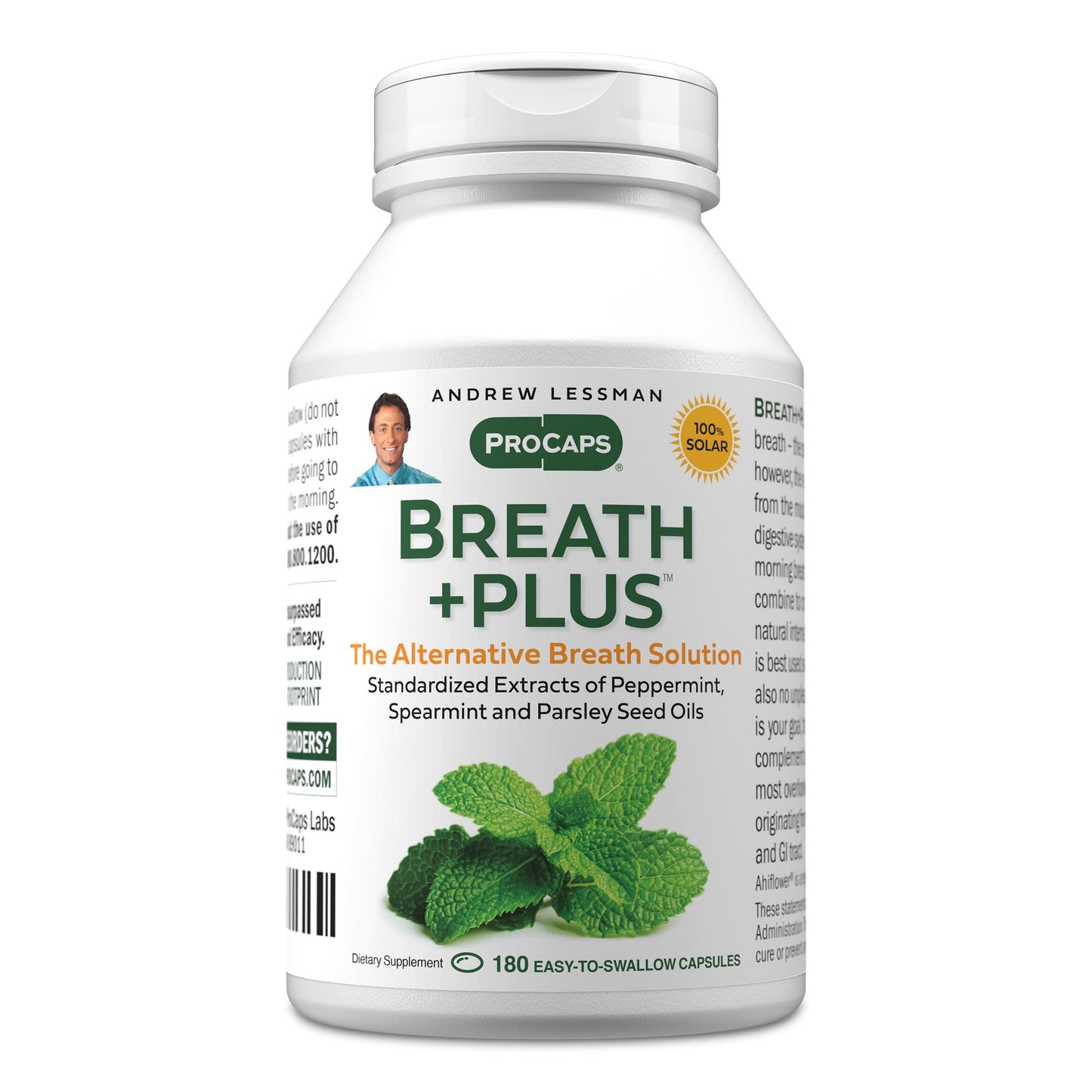 ANDREW LESSMAN Breath Plus 180 Softgels - Natural Breath Freshener, Helps Eliminate Odors from Food, Smoking, Morning Breath from The Inside Out. Peppermint, Spearmint. Easy to Swallow Softgels