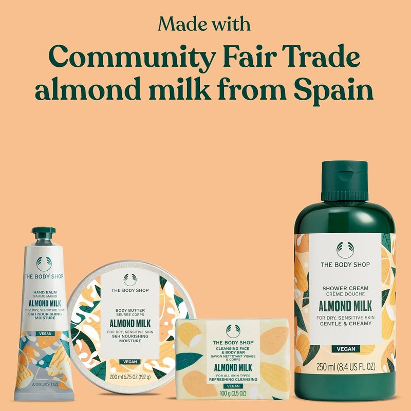 Almond Milk Gift Set | Vegan 4-Piece Bath Collection with Shower Cream, Body Butter, Soap & Hand Balm