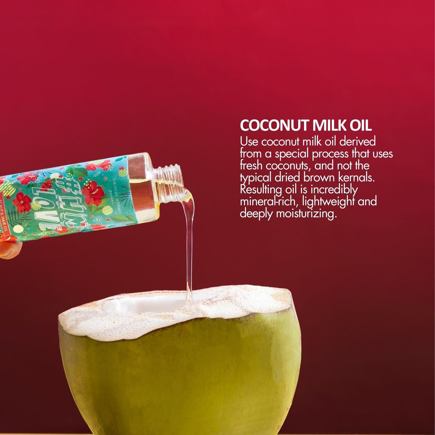 Hibiscus Monkey HM Love Scalp & Hair Oil, Promotes Hair Growth, Reduces Hair Fall, Scalp care, Anti Frizz, Real Hibiscus Flowers, Coconut Milk Oil, Natural, No Mineral Oil, Chemical-Free, 100mL