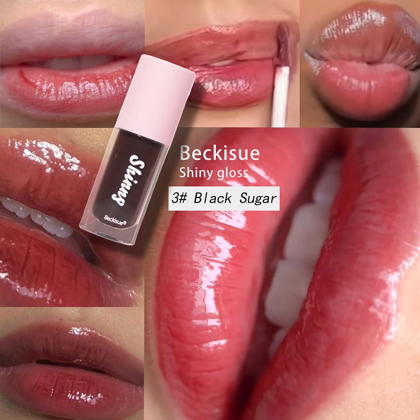 LuckNest Translucent Black Lip Gloss, Clear/Cherry/Sugar Lip Oil, Plumping Hydrating Mirror Highlight Gloss - Moisturizing Long Lasting & Non-Sticky Vegan Makeup (3Pcs)