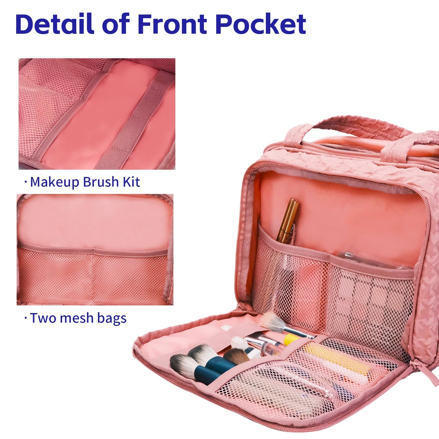 SMONT Toiletry Bag for Traveling Women, 11.5" Large Travel Makeup Toiletries Skincare Bag, Big Cosmetic Cosmetiquera Pink