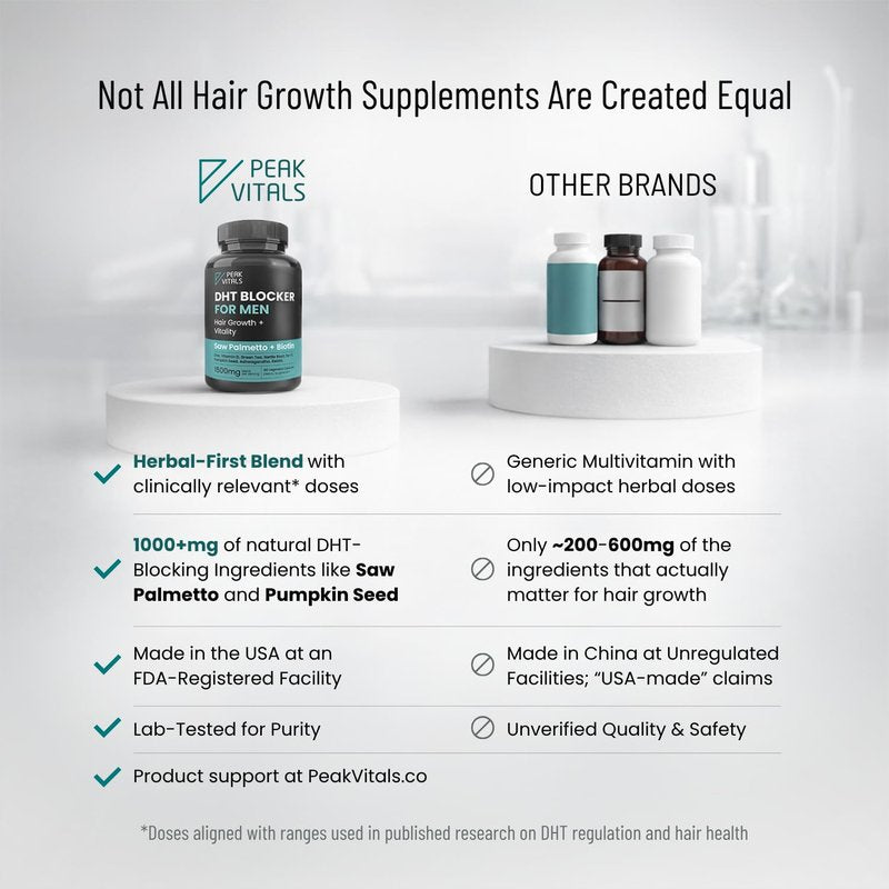 DHT Blocker for Men | Ultra Potent Hair Growth Formula | Saw Palmetto, Biotin, Pumpkin Seed, Herbal Extracts | Natural Hair Loss Supplements | Hair Regrowth Vitamins | Made in the USA | 90 Capsules