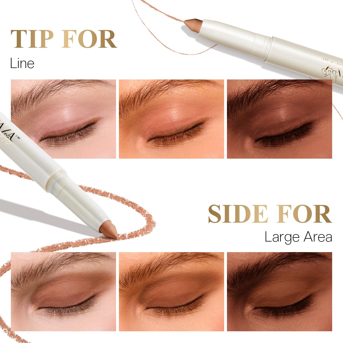 LUXAZA PRO 2PCS Eyeshadow Makeup Stick, Cream Shimmer, Eyeshadow Highlighter Makeup Eye Brightener Pencil Sticks Cosmetics, with Built-in Brush and Sharpener, S1M2 Caramel-latté
