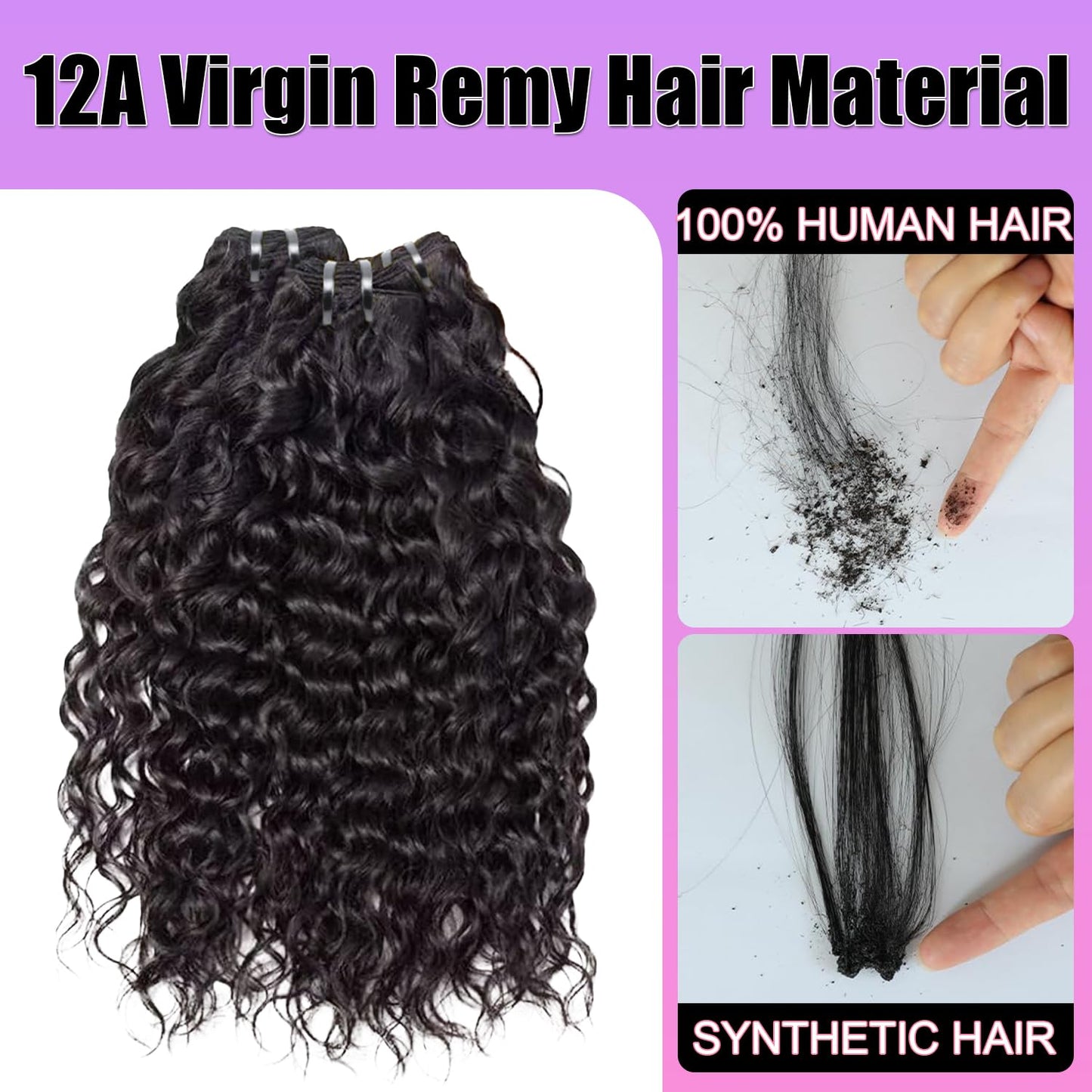 Water Wave Human Hair Bundles 18 Inch 12A Double Weft Wet and Wavy Bundles Human Hair wavy Bundles Human Hair Quick Weave Hair Bundles Natural Black