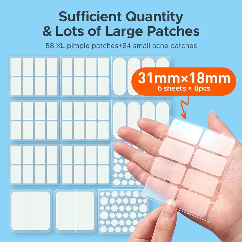 Large Pimple Patches - XL Hydrocolloid Acne Bandages for Face & Body | 142 Count, 7 Sizes